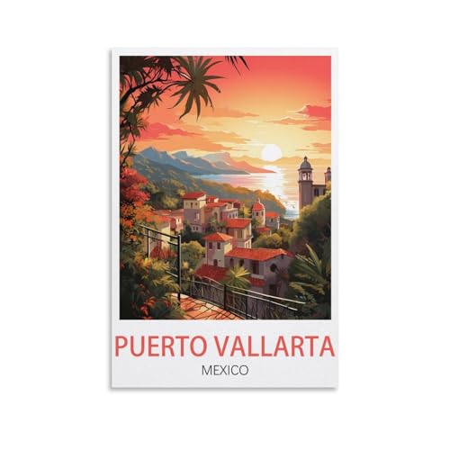 LICHNWW Puerto Vallarta Mexiko, Vintage-Reiseposter, 50 x 75 cm, Leinwanddruck für Wohnzimmer, Schlafzimmer, Wohnheim, Zuhause, Büro, Wanddekoration von LICHNWW