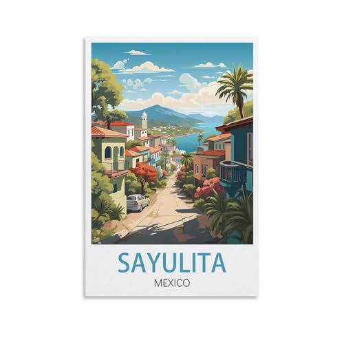 LICHNWW Sayulita Mexiko Vintage-Reiseposter, 50 x 75 cm, Leinwanddruck für Wohnzimmer, Schlafzimmer, Wohnheim, Zuhause, Büro, Wanddekoration von LICHNWW