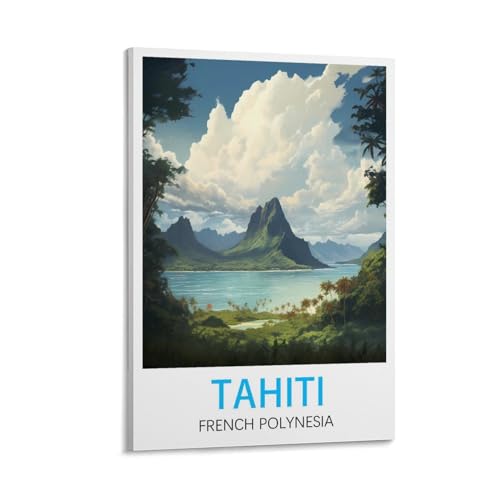 LICHNWW Tahiti Französisch-Polynesien, Vintage-Reiseposter, 30 x 45 cm, Leinwanddruck für Wohnzimmer, Schlafzimmer, Wohnheim, Zuhause, Büro, Wanddekoration von LICHNWW