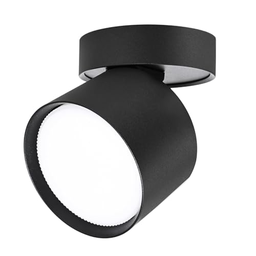 Aufbauleuchte Flach LED GX53 230V Ø84x80mm Drehbar und Schwenkbar Schwarz Matt Aufbaustrahler Deckenspot Aufbauspot Wandleuchte von LICHT DISCOUNT