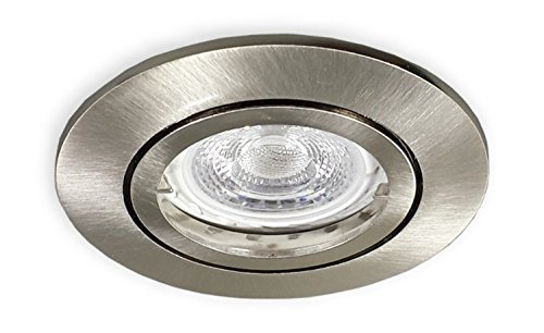 Flacher 230V LED Spot Einbaustrahler alu gebürstet 68mm Lochbohrung 4,5W GU10 Modul warmweiss 330 Lumen | Nur 30 mm Einbautiefe | Einbaugehäuse Rund Deckenstrahler von LICHT DISCOUNT