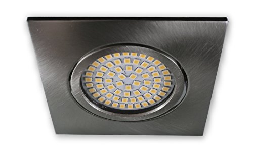 LICHT DISCOUNT LED Einbaustrahler 230 V S0307 eckig alu gebürstet - Einbauleuchte LED Spot Strahler inkl. 3.5 W LED warmweiss - geringe Einbautiefe nur 27 mm - Deckeneinbaustrahler Einbauspot von LICHT DISCOUNT