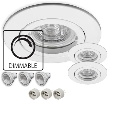 LED Einbaustrahler dimmbar 3er Set | Einbauleuchten 230V weiß 68mm Lochbohrung | Deckenleuchte Decken-Strahler inkl. 7,5 W LED warmweiss Leuchtmittel | Deckenspot mit GU10 Fassung von LICHT DISCOUNT
