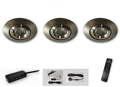 Mini LED Spot alu gebürstet schwenkbar 3er Set CCT 2700K-6500K dimmbar per Fernbedienung 12V IP44 Einbaustrahler Mini LED Spot alu gebürstet schwenkbar 3er Set CCT 2700K-6500K dimmbar per Fernbedienung 12V IP44 Einbaustrahler von LICHT DISCOUNT