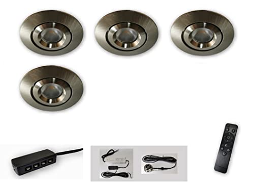 Mini LED Spot alu gebürstet schwenkbar 4er Set CCT 2700K-6500K dimmbar per Fernbedienung 12V IP44 Einbaustrahler Mini LED Spot alu gebürstet schwenkbar 4er Set CCT 2700K-6500K dimmbar per Fernbedienung 12V IP44 Einbaustrahler von LICHT DISCOUNT
