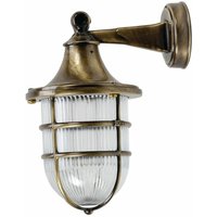 Licht-erlebnisse - Außenleuchte Wand Maritim IP64 Messing Riffelglas E27 Wandlampe Haus Garten - Messing Antik, Klar/Transparent von LICHT-ERLEBNISSE