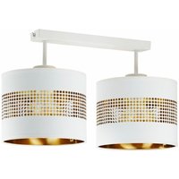 Licht-erlebnisse - Deckenlampe Modern Weiß Gold 2-flammig E27 Stoff Metall b: 45 cm Deckenleuchte Flur Wohnzimmer von LICHT-ERLEBNISSE