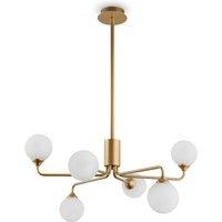 Deckenleuchte Metall Glas b: 65 cm in Gold matt Weiß G9 6-flammig Kugel Schirm Retro Deckenlampe von LICHT-ERLEBNISSE
