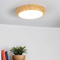 Licht-erlebnisse - Deckenleuchte led d: 17 cm Holz (Kiefer) Weiß rund neutralweiß 4400 k 1450 lm von LICHT-ERLEBNISSE