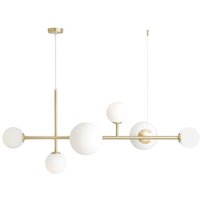 Hängeleuchte Metall Glas H: max. 110 cm in Messing Weiß E14 4-flammig Kugelschirm Modern von LICHT-ERLEBNISSE