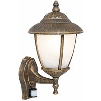 Licht-erlebnisse - Außenlampe Wand E27 IP43 Bewegungsmelder Gold Haus Garten Glas Metall Rustikal von LICHT-ERLEBNISSE