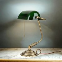 Bankerlampe Messing massiv Glas 37,5 cm Zugpendel E27 Schreibtischleuchte - Bronze hell glänzend, Grün von LICHT-ERLEBNISSE