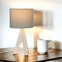 Edle Tischlampe Holz Stoffschirm Grau 31cm Ø17cm von LICHT-ERLEBNISSE