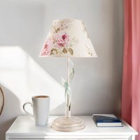 Licht-erlebnisse - Nachttischlampe Floral Creme Weiß Rosa Stoff Metall 34 cm Landhaus E27 Tischleuchte von LICHT-ERLEBNISSE