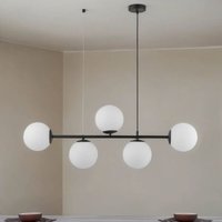 Pendelleuchte Glas Metall Schwarz Weiß 5-flammig E27 Kugelschirm Hängelampe Esszimmer von LICHT-ERLEBNISSE