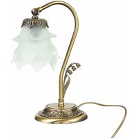 Schreibtischlampe Echt-Messing Glas verstellbar E14 30 cm Tischleuchte - Bronze Antik matt, Weiß von LICHT-ERLEBNISSE