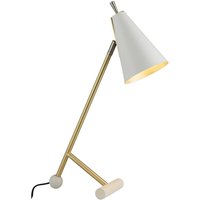 Schreibtischlampe Metall E14 verstellbar 55 cm in Weiß Messing Retro Nachttischleuchte von LICHT-ERLEBNISSE