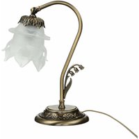 Tischlampe Glasschirm Weiß Echt-Messing Floral - Bronze hell glänzend, Weiß von LICHT-ERLEBNISSE