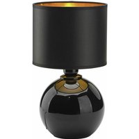 Tischleuchte Schwarz Gold E27 36 cm Stoff Glas Modern Nachttischlampe Schlafzimmer Wohnzimmer - Schwarz, Gold von LICHT-ERLEBNISSE