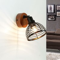 Licht-erlebnisse - Verstellbarer Spot Strahler Holz Metall Retro Design E14 Wandlampe - Braun, Schwarz von LICHT-ERLEBNISSE