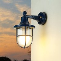 Licht-erlebnisse - Wandlampe außen IP64 Blau E27 Glas Messing Maritim Außenleuchte von LICHT-ERLEBNISSE