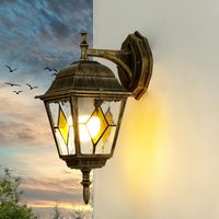 Licht-erlebnisse - Wandlaterne aussen Wandlampe Buntglas wetterfest - Gold Antik von LICHT-ERLEBNISSE