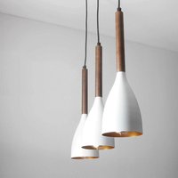 Licht-erlebnisse - Weiße Hängelampe im Retro Design mit Holz E27 Esstisch - Weiß, Gold, dunkles Holz von LICHT-ERLEBNISSE