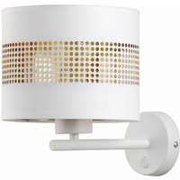 Licht-erlebnisse - Moderne Wandlampe Weiß Gold h: 28 cm E27 Stoff Metall Wandleuchte Schlafzimmer Wohnzimmer - Weiß, Gold von LICHT-ERLEBNISSE