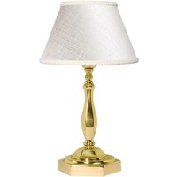 Nachttischlampe E14 24 cm Gold Stoff Echt-Messing Klassisch Tischlampe - vergoldet mit 24 Karat, Weiß von LICHT-ERLEBNISSE