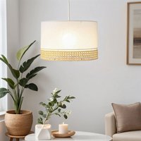 Licht-erlebnisse - Pendelleuchte Weiß Braun ø 38,5 cm höhenverstellbar E27 Stoff Rattan Boho Hängelampe Esstisch - Weiß, Braun von LICHT-ERLEBNISSE