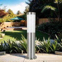 Pollerleuchte IP44 E27 45 cm Weiß Silber Edelstahl Modern Stehlampe außen Haus - Silber, Weiß (Bilder zeigen Tag & Nachtaufnahmen) von LICHT-ERLEBNISSE