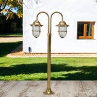 Licht-erlebnisse - Stehleuchte außen 85 cm E27 IP54 Garten Terrasse Glas Messing massiv Maritim - Messing, Klar/Transparent von LICHT-ERLEBNISSE