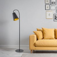 Stehleuchte klein 145 cm verstellbarer Schirm Retro Schwarz Gold Stehlampe Wohnzimmer - Schwarz, Gold von LICHT-ERLEBNISSE