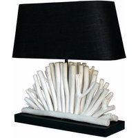 Tischlampe 40 cm E27 Treibholz Stoff Holz Modern von LICHT-ERLEBNISSE