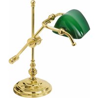 Licht-erlebnisse - Tischlampe Gold 24K Echt-Messing Jugendstil Bankerlampe - vergoldet mit 24 Karat, Grün von LICHT-ERLEBNISSE