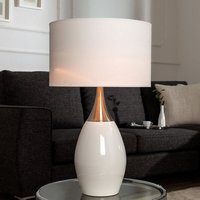 Tischleuchte E27 Weiß 60 cm Metall Stoff Nachttischlampe Tischlampe Schlafzimmer Wohnzimmer Tischleuchte E27 Weiß 60 cm Metall Stoff Nachttischlampe Tischlampe Schlafzimmer Wohnzimmer von LICHT-ERLEBNISSE