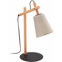Licht-erlebnisse - Tischleuchte Holz Stoff E27 Natur Grau-Beige 46 cm hoch Skandinavisch Schreibtischlampe Nachttischlampe - Holz hell, Greige von LICHT-ERLEBNISSE
