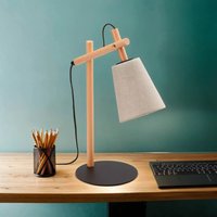 Licht-erlebnisse - Tischleuchte Holz Stoff E27 Natur Grau-Beige 46 cm hoch Skandinavisch Schreibtischlampe Nachttischlampe von LICHT-ERLEBNISSE