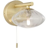 Wandlampe Metall Glas G9 IP44 14 cm breit mit Schalter in Messing satiniert Jugendstil von LICHT-ERLEBNISSE
