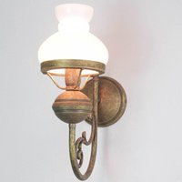 Wandlampe Weiß Glasschirm aus Echt-Messing Antik - Bronze Antik matt, Weiß von LICHT-ERLEBNISSE