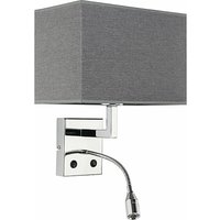 Licht-erlebnisse - Wandleuchte mit led Leselampe verstellbar Stoff Schirm Grau Chrom Schlafzimmer von LICHT-ERLEBNISSE