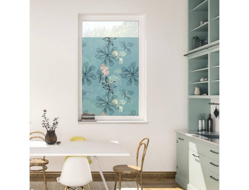 Fensterfolie Fensterfolie selbstklebend, Sichtschutz, Aqua Floral - Blau, LICHTBLICK ORIGINAL, blickdicht, glatt von LICHTBLICK ORIGINAL