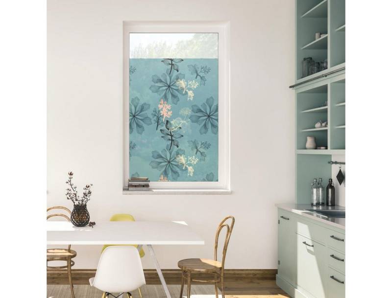 LICHTBLICK ORIGINAL Fensterfolie Fensterfolie selbstklebend, Sichtschutz, Aqua Floral - Blau, blickdicht, glatt von LICHTBLICK ORIGINAL