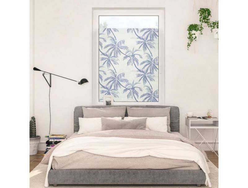 LICHTBLICK ORIGINAL Fensterfolie Fensterfolie selbstklebend, Sichtschutz, Blueprint Palms - Blau, blickdicht, glatt von LICHTBLICK ORIGINAL