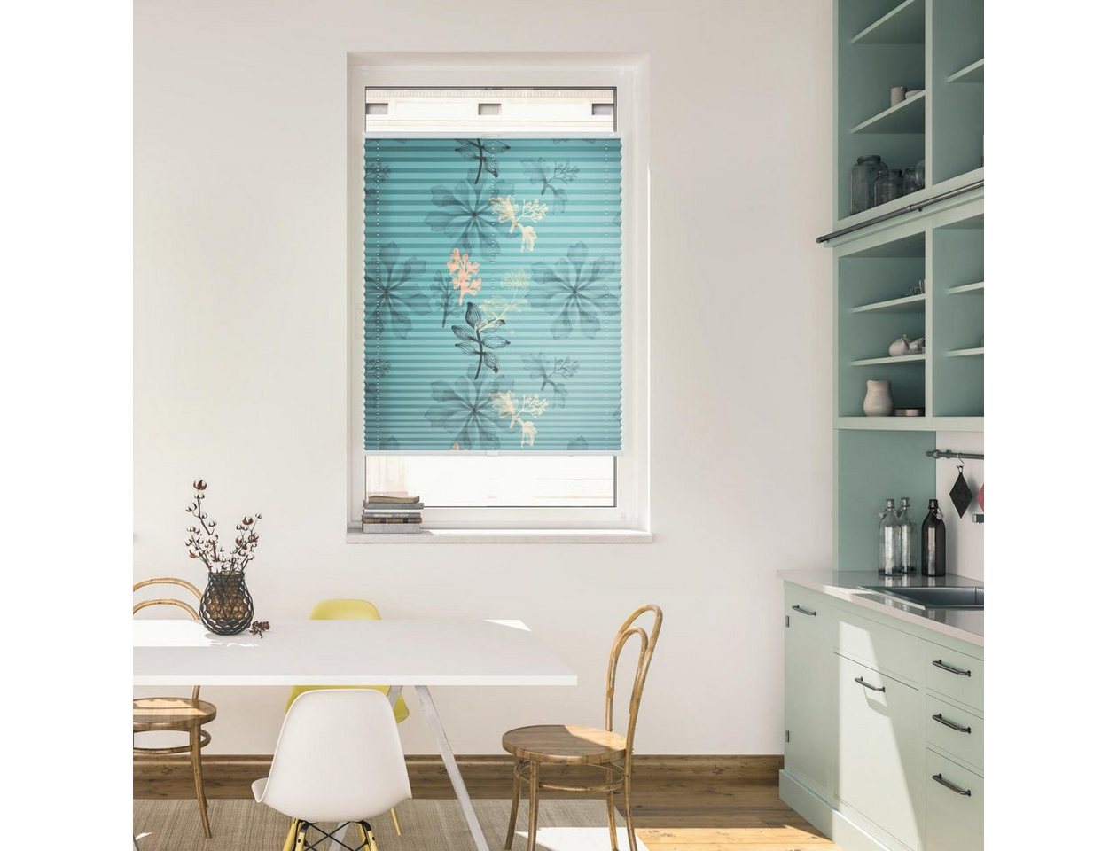 LICHTBLICK ORIGINAL Plissee Plissee Klemmfix, ohne Bohren, blickdicht, Aqua Floral - Blau, blickdicht, freihängend, Klemmfix LICHTBLICK ORIGINAL Plissee Plissee Klemmfix, ohne Bohren, blickdicht, Aqua Floral - Blau, blickdicht, freihängend, Klemmfix von LICHTBLICK ORIGINAL