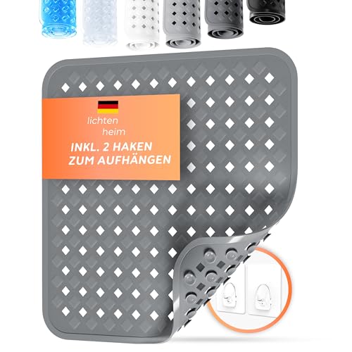 LICHTENHEIM Duschmatte rutschfest 53x53cm | BPA frei Antirutschmatte Dusche | Rutschmatte quadratisch für Baby, Kinder & Senioren | Anti Rutsch Dusch Matte | Duscheinlage Fußmatte Anthrazit von LICHTENHEIM