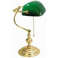 Bankerlampe E27 39 cm Grün Messing Jugendstil Bankerleuchte - vergoldet mit 24 Karat, Grün von LICHTERLEBNISSE