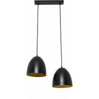 Licht-erlebnisse - Hängelampe Schwarz Golz Retro Design 2 flammig Metall Esstisch Küche - Schwarz, Gold von LICHT-ERLEBNISSE