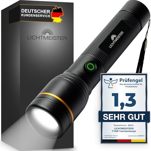 LICHTMEISTER® Taschenlampe (1000 Lumen, 4000 mAh Akku) - Taschenlampe LED aufladbar & extrem Hell von LICHTMEISTER