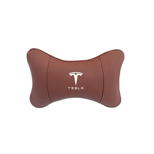 LICOME Auto Nackenkissen für Tesla Model 3 Model S Model Y/X, Autositz Kopfstütze, Bequeme Auto Kissen Rücken Taille Kissen Unterstützung, Weiche Kopfkissen Zum Fahren Und Reisen,A Head Pillow Brown von LICOME